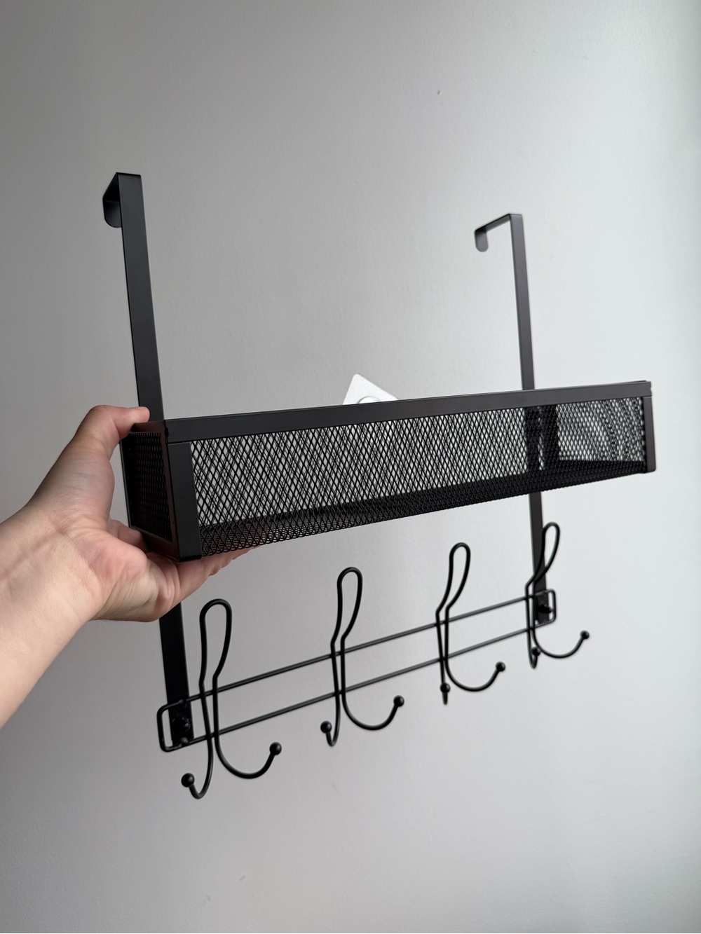 Black Metal Basket Hook Standard Over Door Hanging Organizer